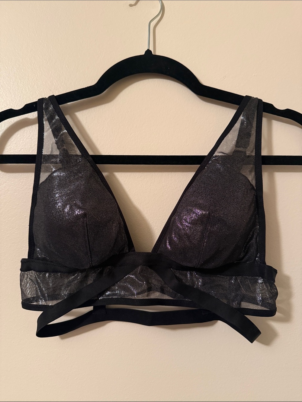 VS Sheer Black Mesh Bralette/Brasière